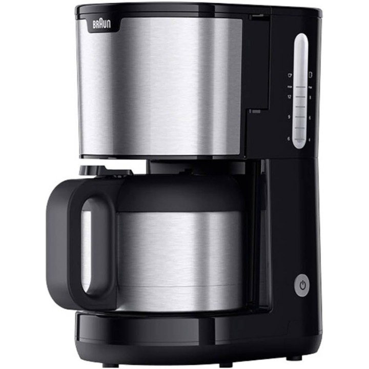 Cafetière filtre Braun 1,2L - Thermos inox, OptiBrew, anti-goutte, arrêt auto, noir