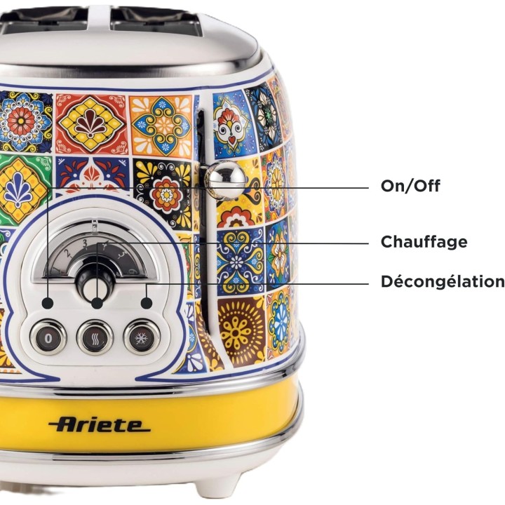 Grille-pain 2 fentes larges Ariete Positano - 6 niveaux, éjection automatique