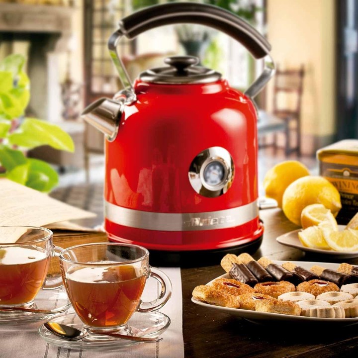 Bouilloire électrique design Moderna Ariete 1,7L inox avec thermomètre - Rouge