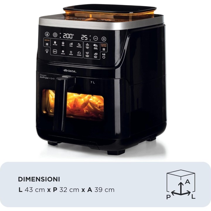 Friteuse à air multifonction 7L - Vapeur, grill, déshydratation - Ariete noir