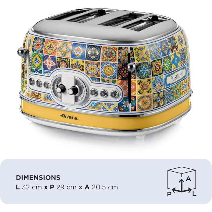Grille-pain 4 fentes Ariete 156 Positano - Style méditerranéen, métal, éjection automatique