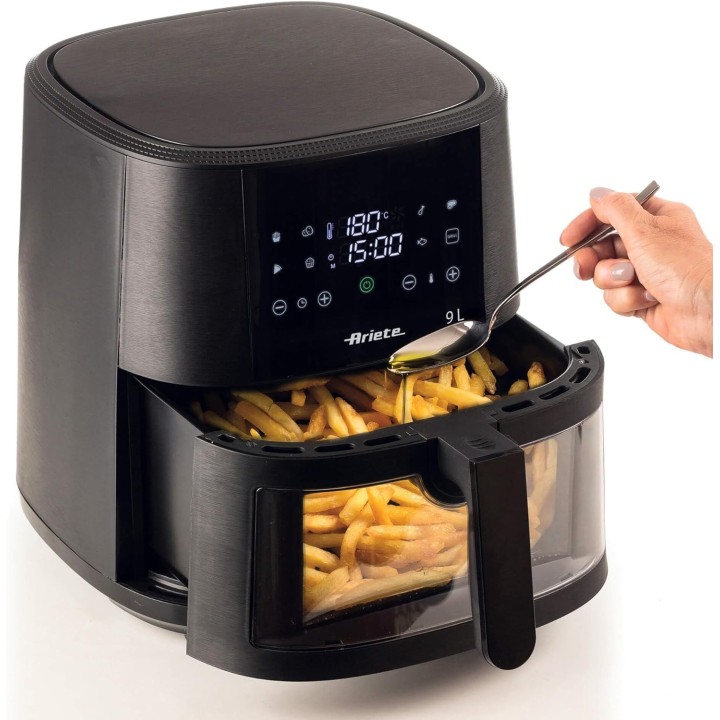 Friteuse à air programmable 9L - Grande capacité, grill, panier transparent Ariete