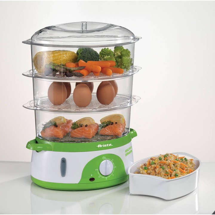 Cuiseur vapeur électrique Ariete 911 Healthy Steam - 3 paniers, 9L, minuterie, rangement facile