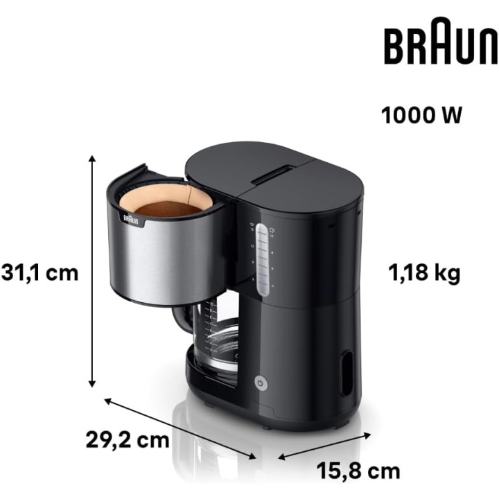 Cafetière filtre Braun 1,2L - Thermos inox, OptiBrew, anti-goutte, arrêt auto, noir
