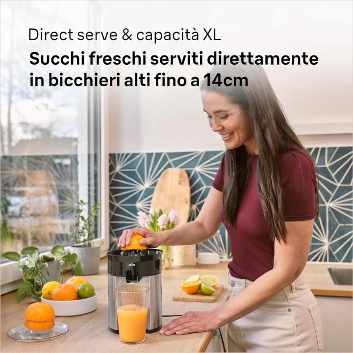 Presse-agrumes électrique Braun 60 W - Bec XL, moteur silencieux, acier inoxydable
