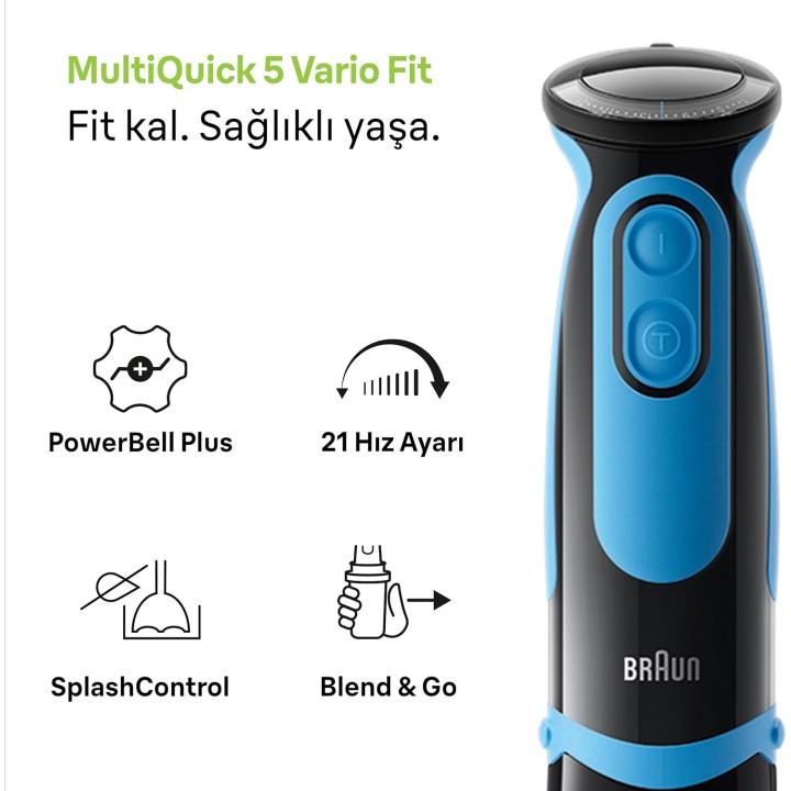 Mixeur plongeant Braun 1000 W - 21 vitesses, turbo, Powerbell Plus, accessoires