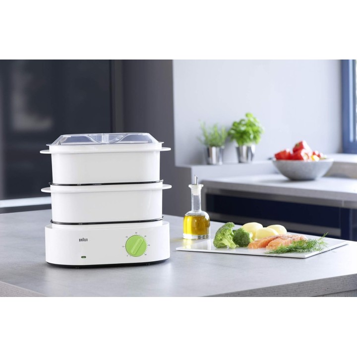Cuiseur vapeur électrique Braun FS3000 - 2 bols amovibles 6,2L - Blanc
