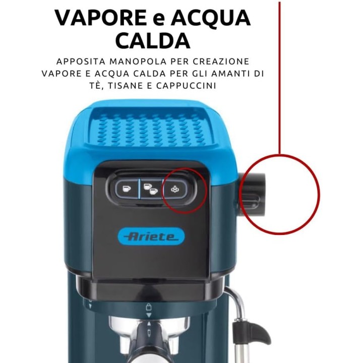Machine à café expresso compacte Ariete 1399 - Bleu - 15 bars - Cappuccino - Dosettes ESE
