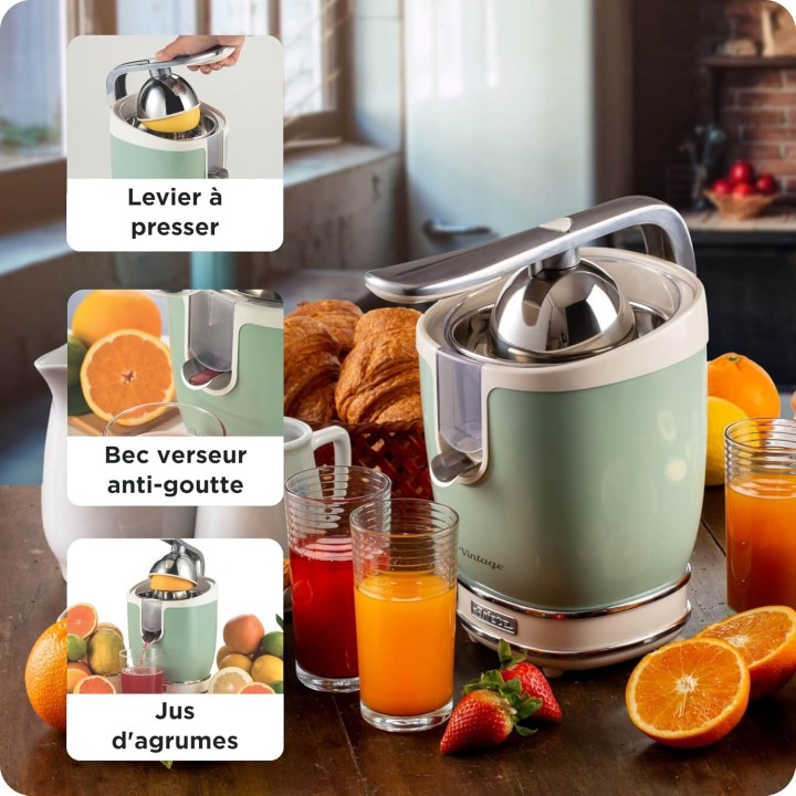 Presse-agrumes électrique Ariete 413 Positano - Levier métal, moteur silencieux, 2 cônes