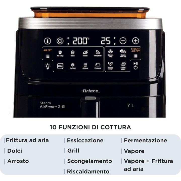 Friteuse à air multifonction 7L - Vapeur, grill, déshydratation - Ariete noir
