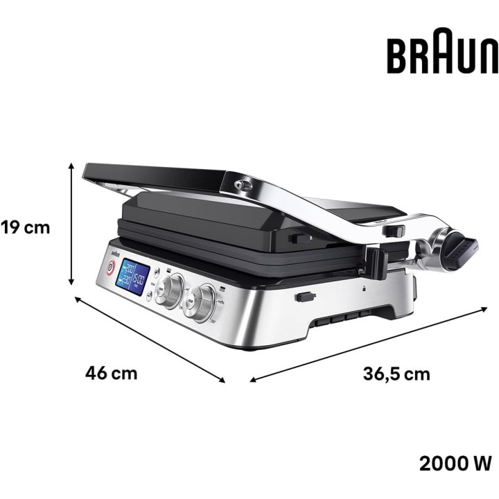 Gril de table Braun CG9040 - Acier inoxydable 2000W - Revêtement antiadhésif