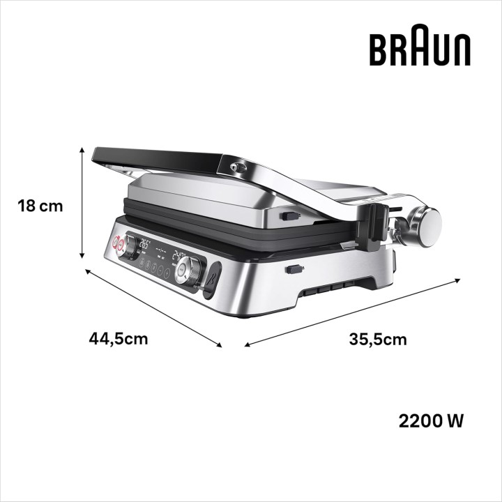 Gril électrique Braun MultiGrill 9 Pro - 2 thermostats, 3 positions, thermosonde, 2200W