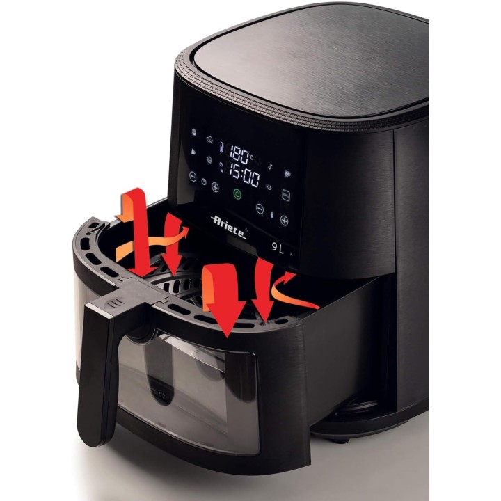 Friteuse à air programmable 9L - Grande capacité, grill, panier transparent Ariete