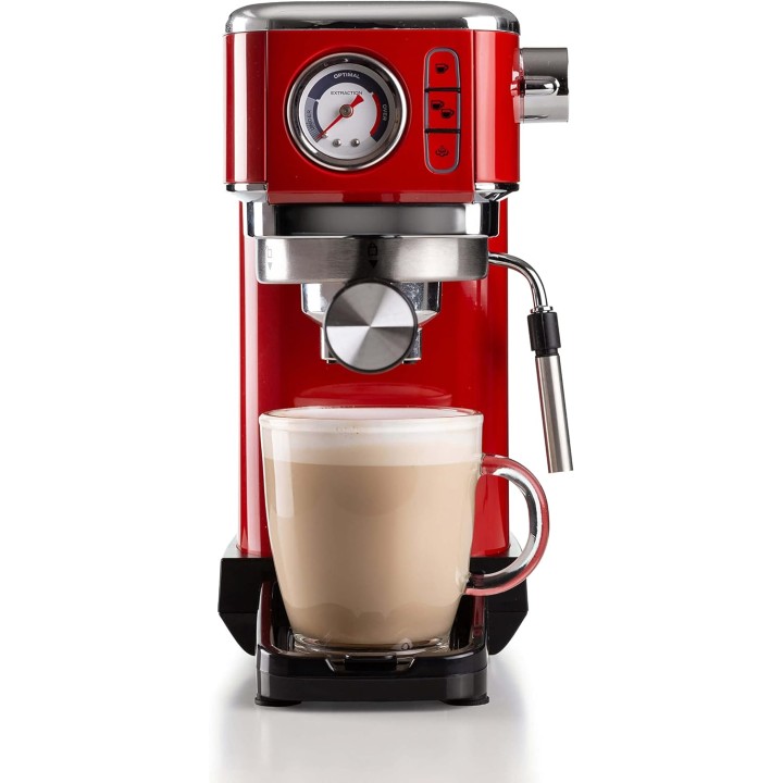 Machine à espresso compacte Ariete 1381 - Manomètre, cappuccino, café moulu/ESE-pads - Rouge