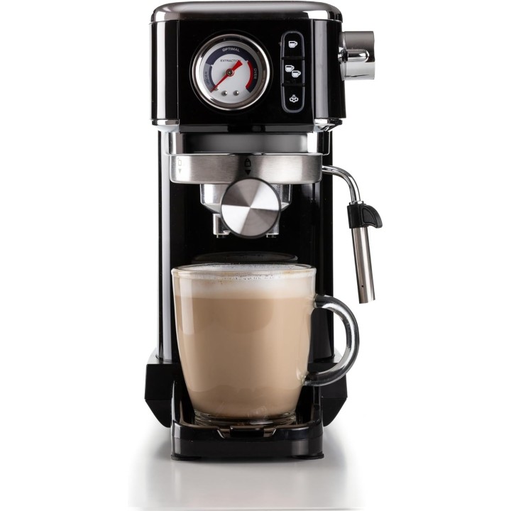 Machine à expresso Ariete noire – Manomètre, buse cappuccino, 15 bars, café moulu/dosette