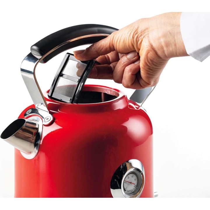 Bouilloire électrique design Moderna Ariete 1,7L inox avec thermomètre - Rouge