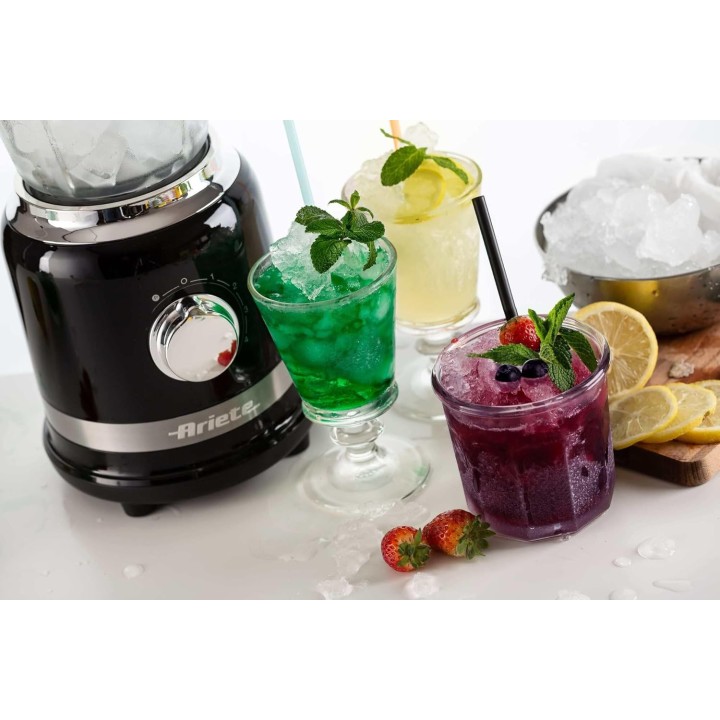 Blender Ariete Moderna noir – 1000 W, 1,5 L, bol verre, broyeur à glace, Pulse