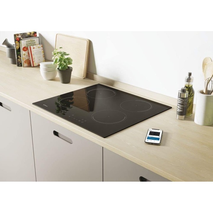 Table de cuisson induction 4 foyers connectée - Verre noir sans cadre CANDY