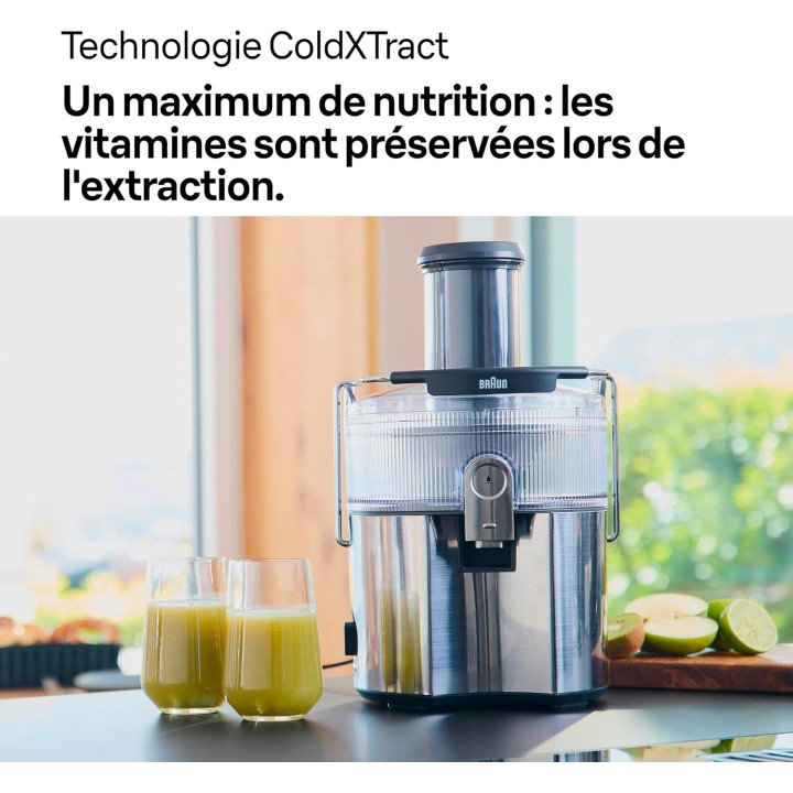 Centrifugeuse Braun MultiJuice 7 SJ7000 - Extraction à froid ColdXtract 1000W 2L sécurité