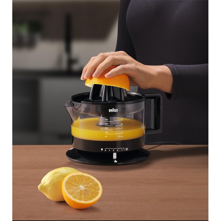 Presse-agrumes électrique Braun 350 ml noir – Rotation double sens, réglage pulpe