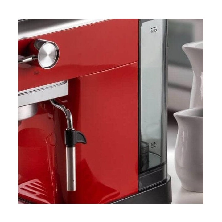 Machine à espresso compacte Ariete 1381 - Manomètre, cappuccino, café moulu/ESE-pads - Rouge