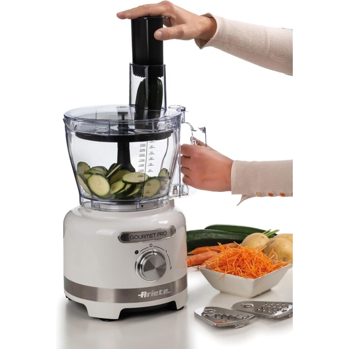 Robot de cuisine multifonction 3L avec blender 2L et accessoires inox - Blanc