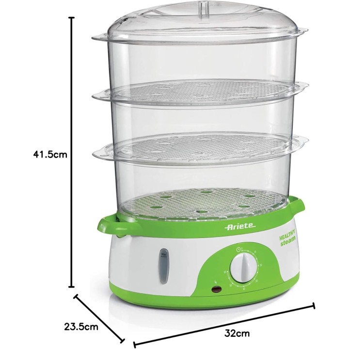 Cuiseur vapeur électrique Ariete 911 Healthy Steam - 3 paniers, 9L, minuterie, rangement facile