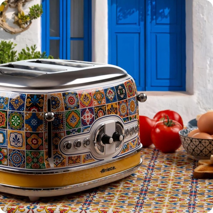 Grille-pain 4 fentes Ariete 156 Positano - Style méditerranéen, métal, éjection automatique