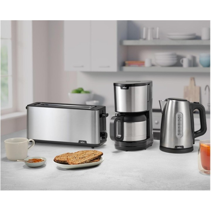 Grille-pain Braun HT 1610 BK - Fente longue 25 cm, 8 niveaux, réchauffage, inox