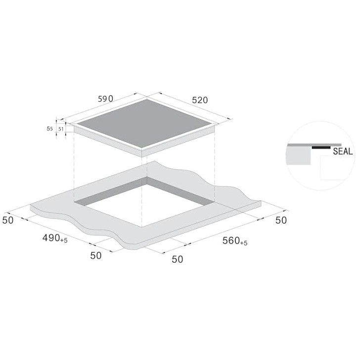 Table de cuisson induction 4 foyers connectée - Verre noir sans cadre CANDY