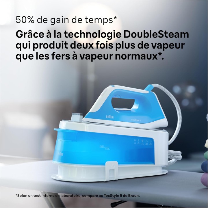 Centrale vapeur compacte Braun IS1012BL - Double Steam, semelle céramique, réservoir 1,5L