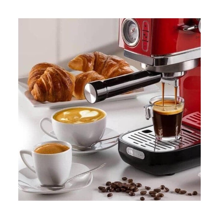 Machine à espresso compacte Ariete 1381 - Manomètre, cappuccino, café moulu/ESE-pads - Rouge