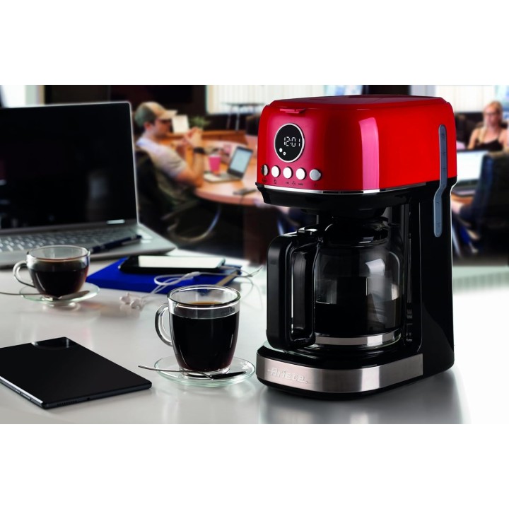 Cafetière filtre programmable 15 tasses Ariete Moderna rouge - carafe verre trempé