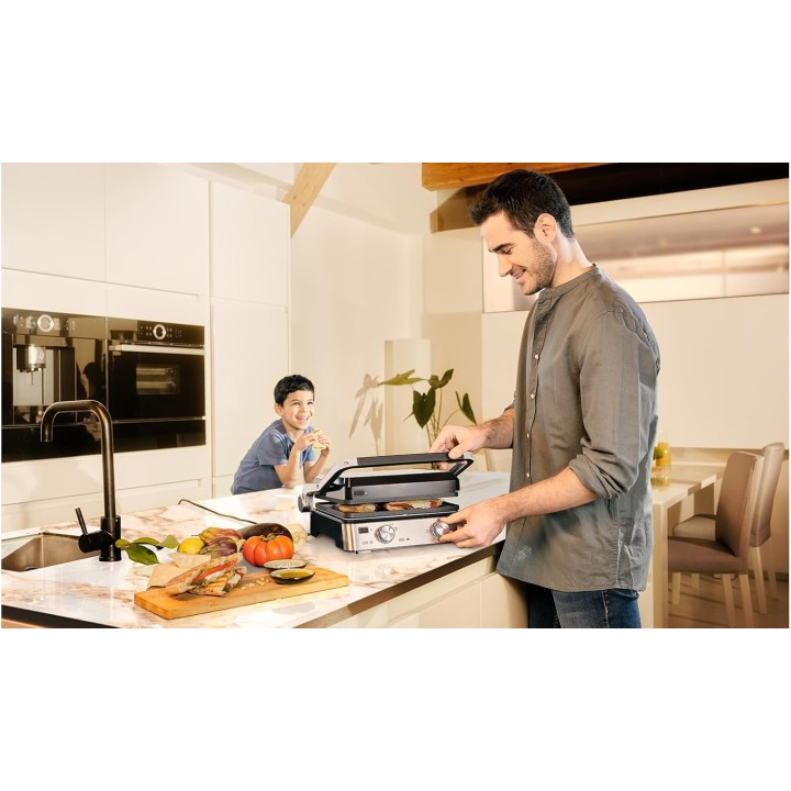 Gril de contact électrique Braun CG7020 - 3 plaques, inox, 2000W, grande capacité