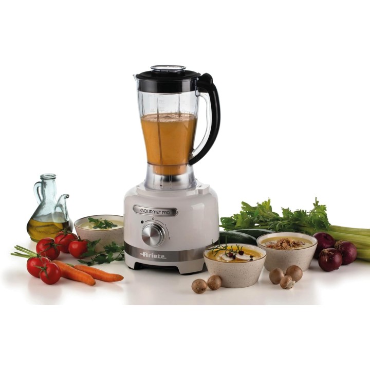 Robot de cuisine multifonction 3L avec blender 2L et accessoires inox - Blanc