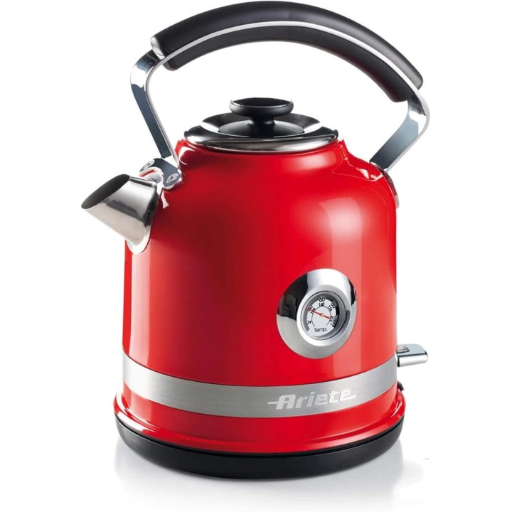 Bouilloire électrique design Moderna Ariete 1,7L inox avec thermomètre - Rouge