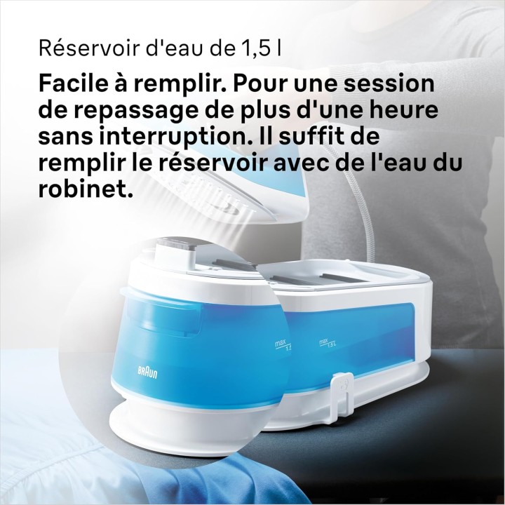 Centrale vapeur compacte Braun IS1012BL - Double Steam, semelle céramique, réservoir 1,5L