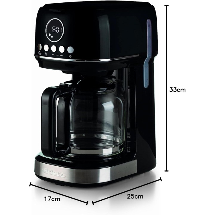 Cafetière filtre programmable 15 tasses - Carafe verre trempé - Moderne noir Ariete