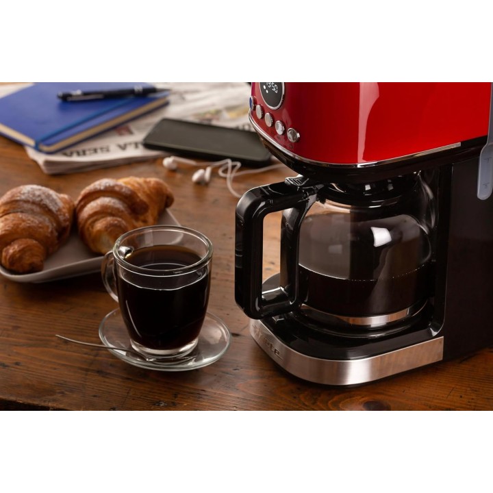 Cafetière filtre programmable 15 tasses Ariete Moderna rouge - carafe verre trempé