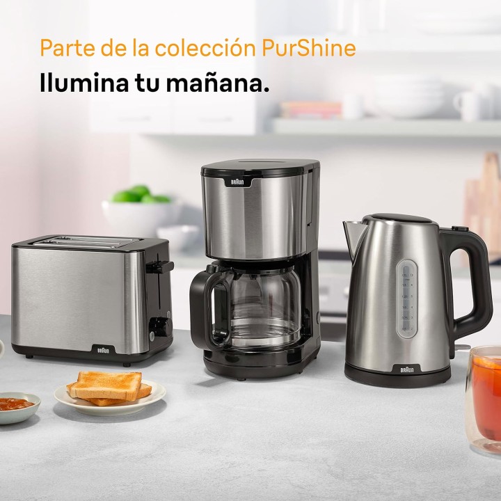 Bouilloire électrique 1,7L Braun - Acier inoxydable, arrêt automatique, base 360°