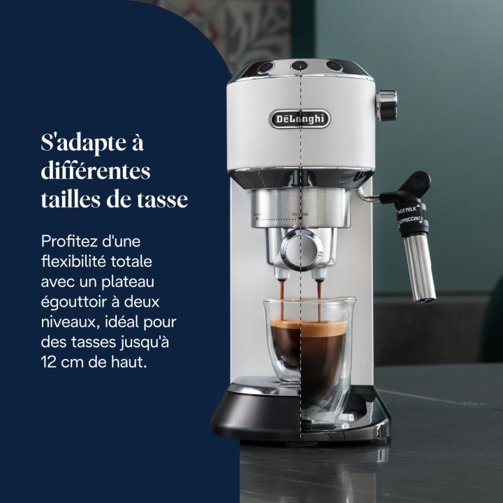 Machine à espresso De'Longhi Dedica Style EC685.W - 15 bars, buse vapeur, inox blanc, compacte