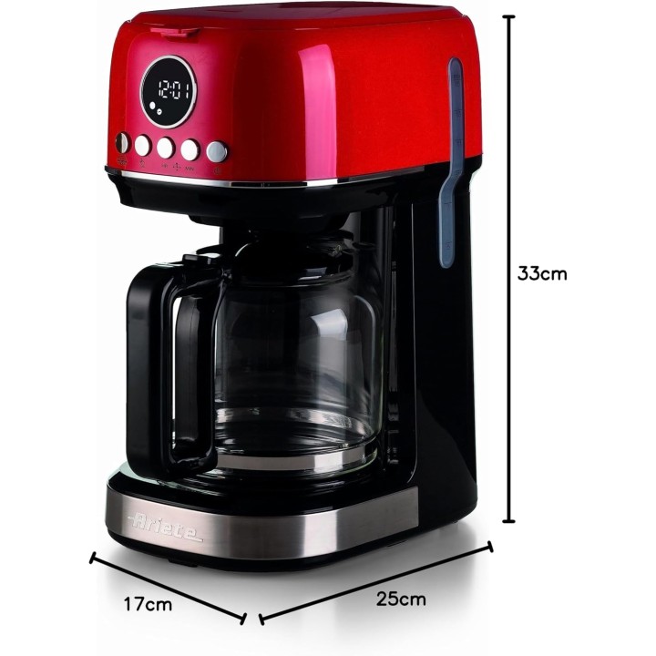 Cafetière filtre programmable 15 tasses Ariete Moderna rouge - carafe verre trempé