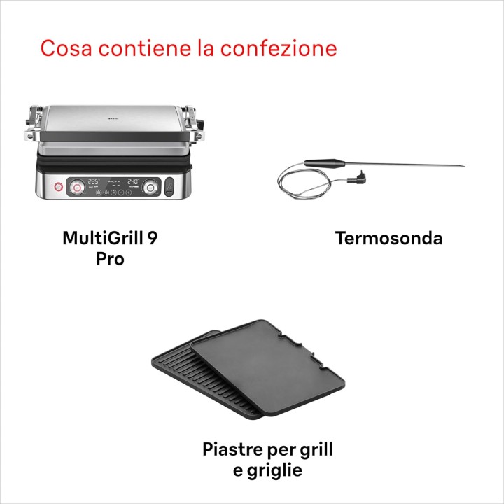 Gril électrique Braun MultiGrill 9 Pro - 2 thermostats, 3 positions, thermosonde, 2200W