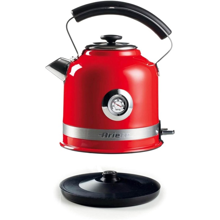 Bouilloire électrique design Moderna Ariete 1,7L inox avec thermomètre - Rouge