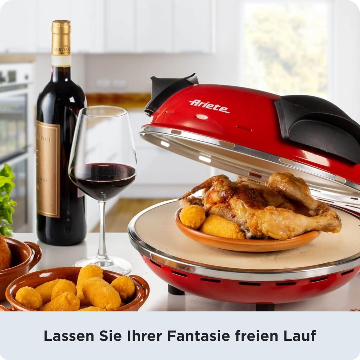 Four à pizza Ariete 909 - 400°C, 5 niveaux, pierre réfractaire, rouge