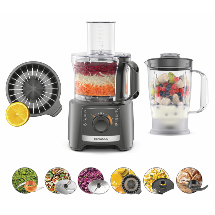 Robot multifonction compact avec blender Kenwood 800W - Gris - 2.1L - Accessoires inclus