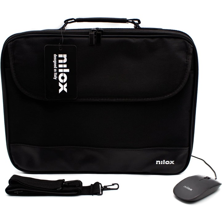 Sacoche PC portable 15,6 pouces avec souris USB - intérieur renforcé noir