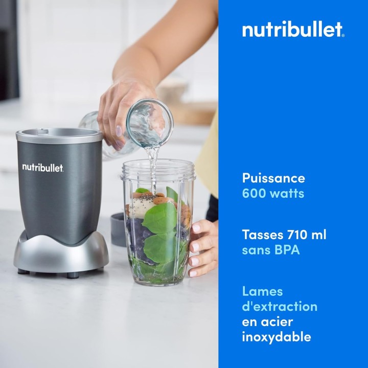 Blender NutriBullet Original 600W - Compact, extraction optimale, 700ml, gris foncé