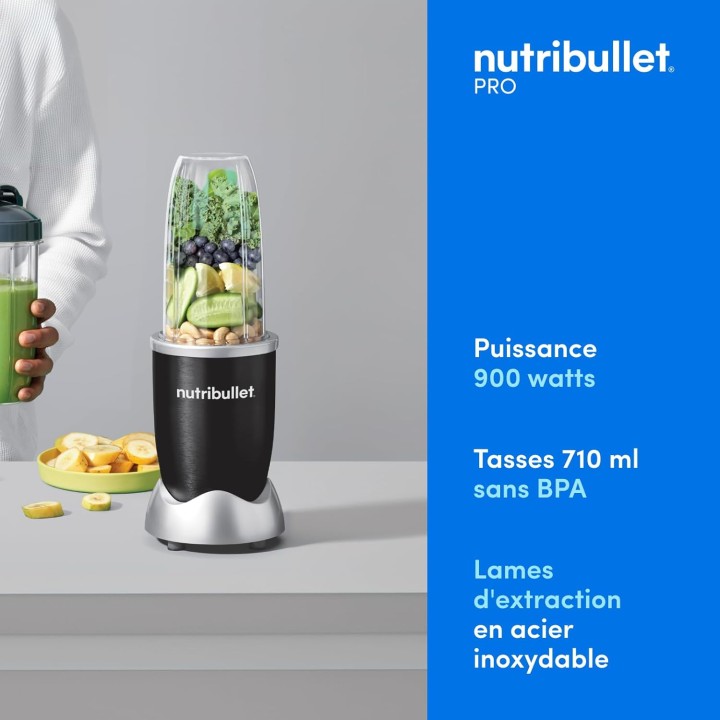 Blender NutriBullet Pro 900W - Compact, extraction nutriments, 700ml, noir