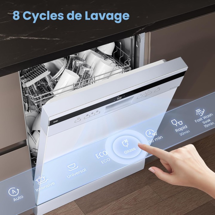 Lave-vaisselle pose libre 14 couverts silencieux 44 dB séchage automatique blanc